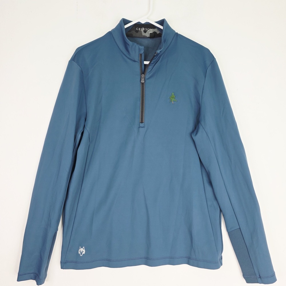 Greyson Men's Medium Blue Sequoia 1/4 Zip Pullover Golf Course Logo Stretch - Picture 2 of 12